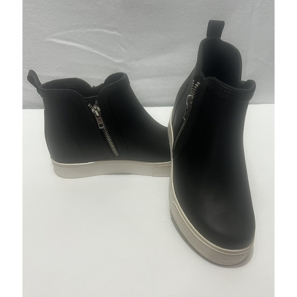 Steve Madden Wedgie Womens Bootie Black White Rubber 7M Zip Boots Sneakers
